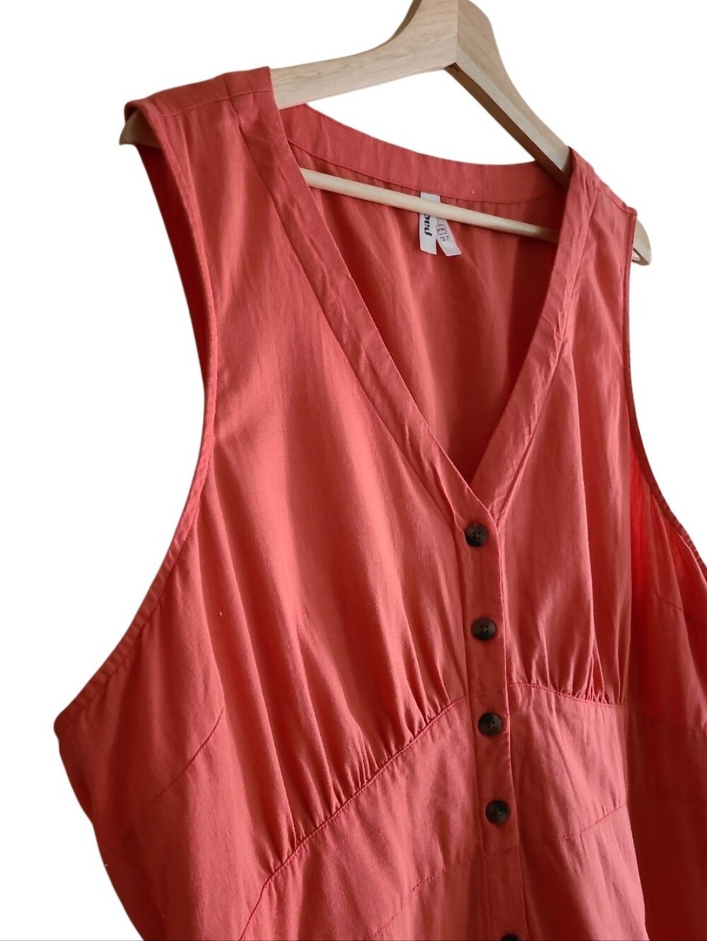 Pact Organic Cotton Linen Canopy Button Front Dress Coral Orange - Picture 6 of 17